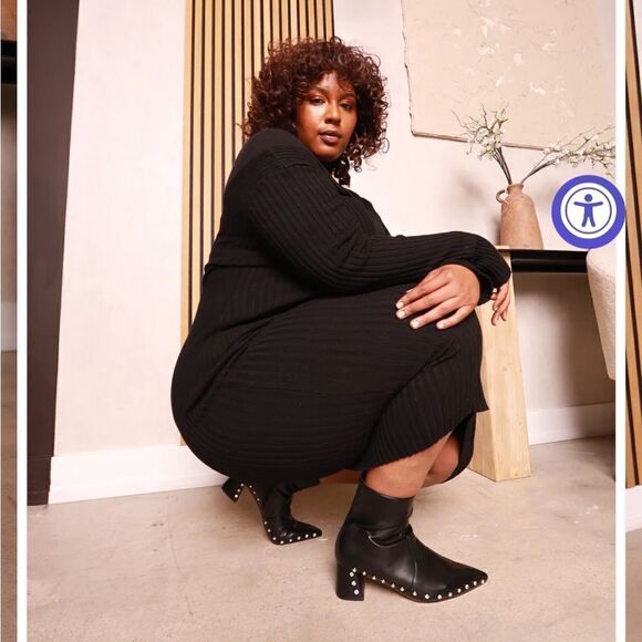 Vaila Diana Rhinestone Trim Black Pointed Toe Mid Calf Boots Black Size 10 NIB - Picture 2 of 10